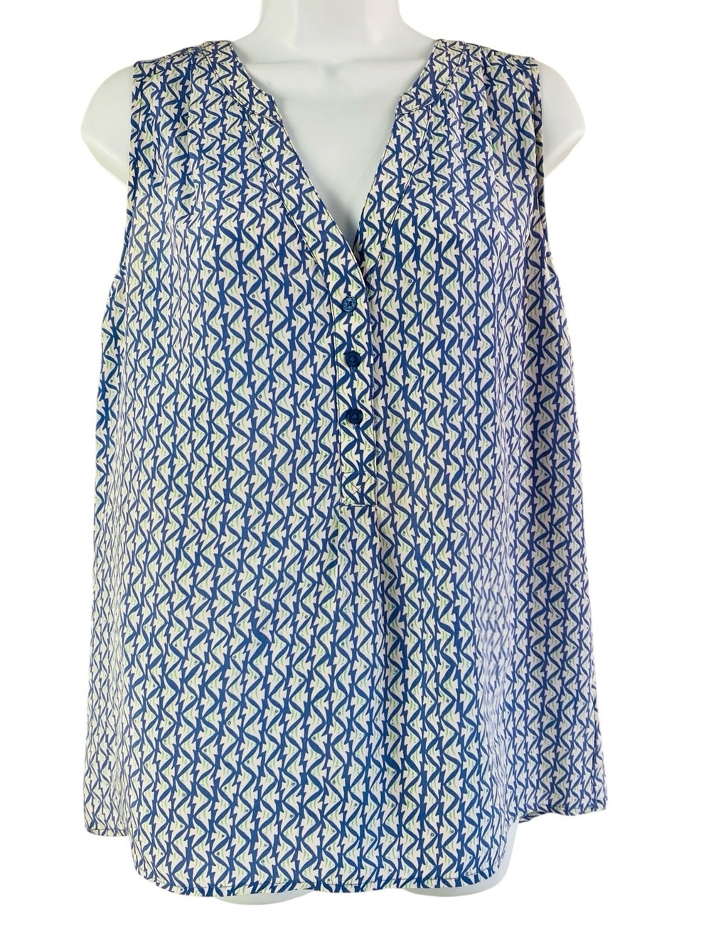 Tori Richard Silk Fish Print Sleeveless V Neck Hi Low Blouse Size 4